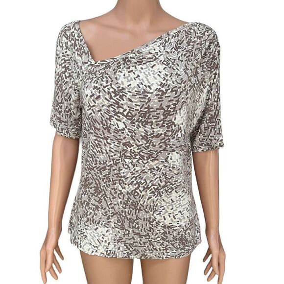 St. John Top Short Sleeve Stretch Rayon Asymmetric Neck Tee Shirt Brown size L - Picture 1 of 7